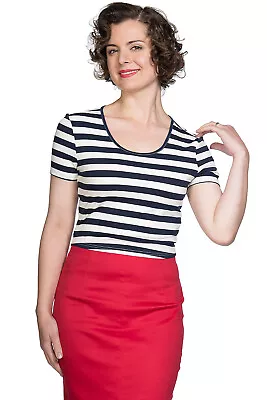 Buy Blue White Striped Retro Vintage Rockabilly Cropped Land Ahoy Top BANNED Apparel • 19.99£