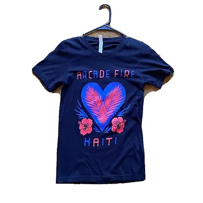 Buy Arcade Fire Haiti Benefit Shirt Heart Flowers Black Slim Fit XS Vintage  • 9.65£