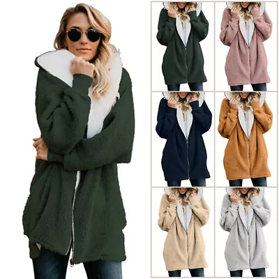Buy Women Fleece Jacket Winter Warm Hooded Ladies Coats Cardigans Outwear Plus Size • 26.39£