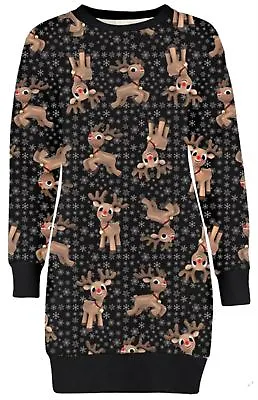 Buy Ladies Xmas Baby Reindeers Thermal Fleece Jumper Christmas Sweatshirt Dress • 18.99£