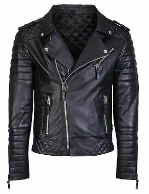 Buy Mens Kay Michael Real Sheep Leather Jacke Slim Fit New Assymetric Zippers Biker • 29.99£