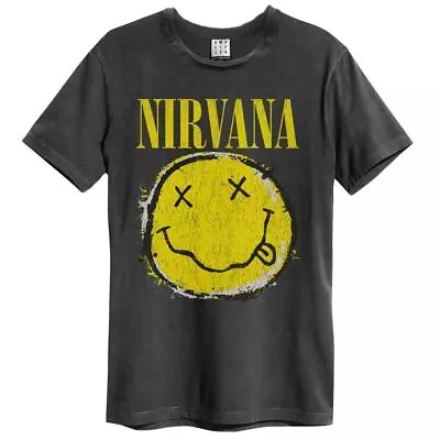 Buy Amplified Nirvana Worn Out Smiley Unisex Cotton Grey T-Shirt • 22.95£