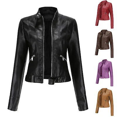 Buy New Women's Black Slim Fit Biker Style Moto Real Leather Jacket • 49.19£