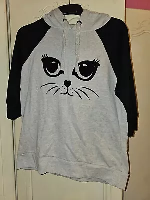 Buy Size 14 New Look Grey Black Cat Hoodie • 5£