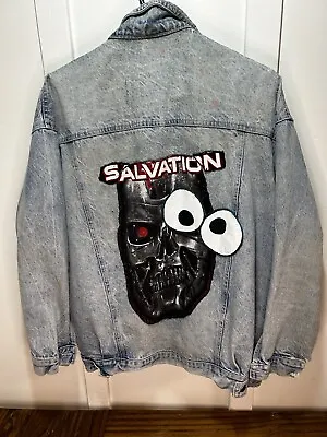 Buy Custom One Of A Kind Rocker Jean Jacket With Patch Destroyed Grunge Hair Band • 33.58£