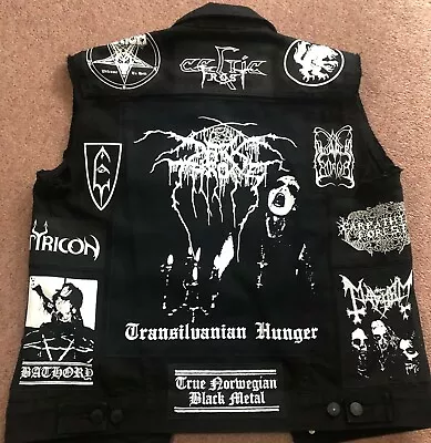 Buy Black Metal Battle Jacket Cut-Off Denim Vest Darkthrone Watain Taake Dissection • 136.66£