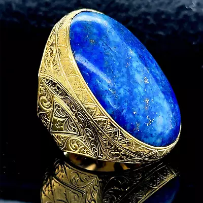 Buy Mens Handmade Silver Large Lapis Ring , Ottoman Style  14k Gold Lapis Ring • 140.56£