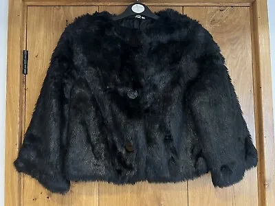 Buy Ladies Black Faux Fur Cropped Jacket, Size 12 • 9.99£