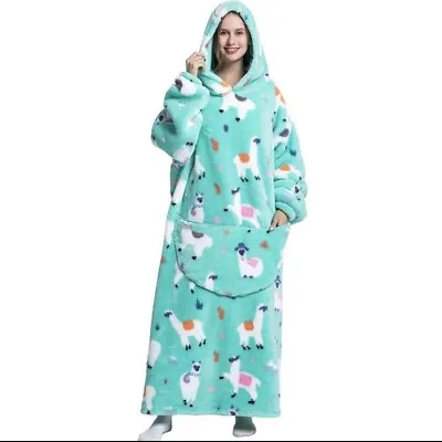 Buy Extra Long Length Alpaca Blanket Hoodie Dressing Gown Lined With Sherpa Fleece • 29.99£