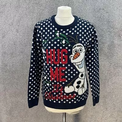 Buy Disney Navy Frozen Christmas Jumper Olaf Hug Me Sweater Thick Rare Uk S • 13.99£