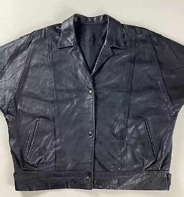 Buy Vintage French Oversize Leather Bomber Jacket Ladies’ Size 50” • 24.99£