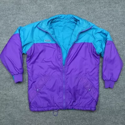 Buy Vintage Columbia Jacket Womens M Purple Reversible Windbreaker Full Zip Pockets • 37.88£