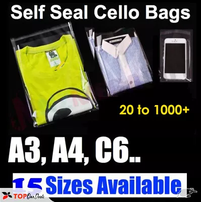 Buy Garment Bags Clear Cellophane Plastic Self Seal Packaging T-Shirts Clothes • 18.99£