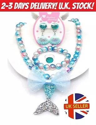 Buy Girls Jewellery Set Little Mermaid Multicolours Earrings Bracelet Necklace Ring  • 9.45£