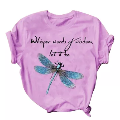 Buy For Women Short Sleeves T Shirt Comfortable Fashion Gift Tee Top Dragonfly Print • 10.19£