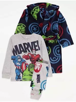 Buy Bnwt Boys Age 8-9  Yrs  Marvel Characters Dressing Gown & Pyjama Set • 1.50£
