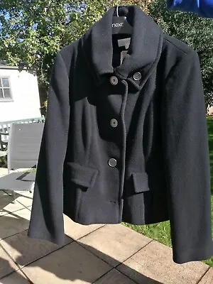 Buy NWT M&S Black Tailored Short Pea Coat, UK 12, Wool Rich Lined Jacket • 22£