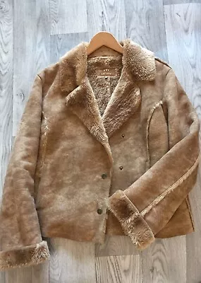 Buy Per Una Ladies Faux Sheepskin Jacket, Size Large, Faux Suede/Fur Lined, Tan • 13.95£