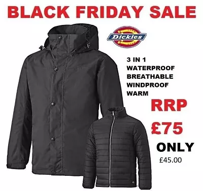 Buy Mens Dickies 3 In1 Jacket Waterproof Breathable Inner Jacket Warm RRP £75 • 45£