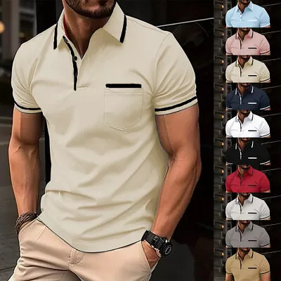 Buy Mens Polo T Shirts Short Sleeve Slim Fit Casual Work Golf Business Designer Tops • 11.19£