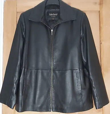 Buy Lakeland Size 16 Black Soft Real Leather Jacket Coat Retro Style Smart Casual • 29£