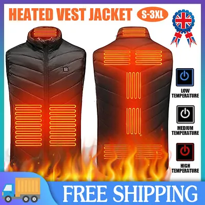 Buy Men USB Electric Heated Vest Jacket 9 Zone Warm Up Heating Pad Cloth Body Warmer • 16.99£