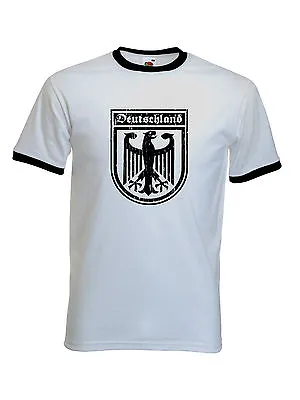 Buy GERMAN EAGLE Crest Deutschland Germany Football Ringer T Shirt All Sizes • 14.99£