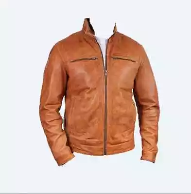 Buy Mens Leather Biker Jacket Brand New With Tag Leather Bomber Jacket Coat Designer • 124.95£