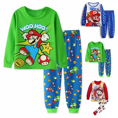 Buy Super Mario Boy Girl Kids Long Sleeve Pyjamas Set Nightwear Winter Warm Clothes • 10.26£