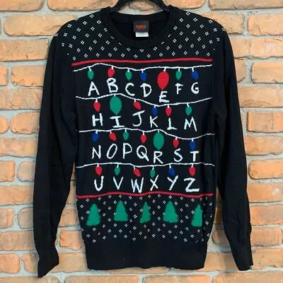 Buy Stranger Things Netflix Women's Ugly Christmas Lights Pullover Sweater Black - M • 18.94£