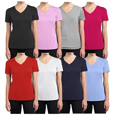 Buy Womens Short Sleeve Fitted Tees Lounge Casual Cotton Stretch V-Neck T-Shirts NEW • 9.45£