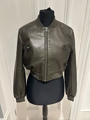 Buy ⭐️Missguided Biker Jacket Faux Leather Bomber UK8 Khaki Green NWOT ⭐️ • 13.99£