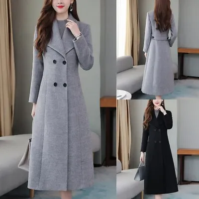 Buy Women Loose Long Sleeve Wool Pea Coat Ladies Holiday Buttons Notch Lapel • 53.08£