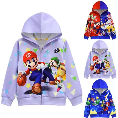 Buy Super Mario Bros Kids Hoodies Tops Full Zip Sweatshirt Boys Jacket Coat Outwear • 15.41£