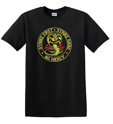 Buy COBRA KAI Strike First Strike Hard No Mercy Karate Kid Retro 80s T-shirt • 13.99£