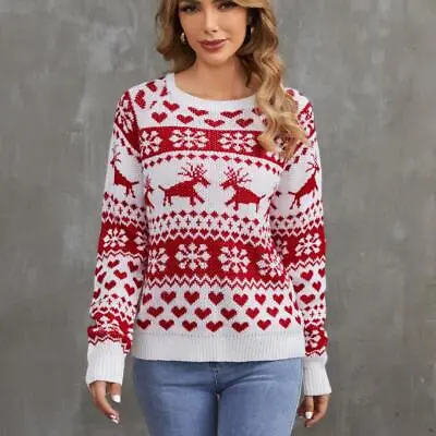 Buy Womens Fashion Jacquard Round Neck Knitted Pullover Sweater Christmas Jumper SKG • 32.39£