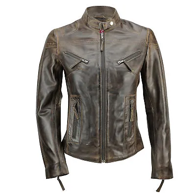 Buy Ladies Womens Genuine Real Leather Vintage Slim Fit Red Brown Biker Jacket • 59.99£