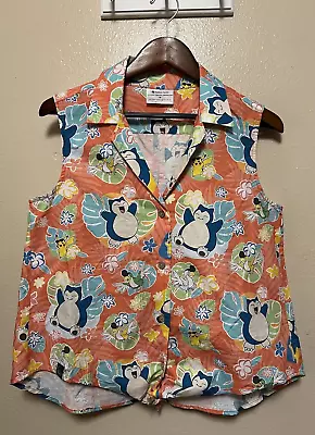 Buy Pokemon Center Snorlax Sleeveless Tank Top Shirt Button Up Cotton Linen Women M • 47.31£
