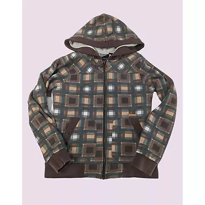 Buy Volcom Women Brown Plaid Sherpa LIned Zip-Up Hoodie Size L • 15.39£