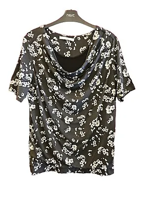 Buy Womens Black Top. Double Layer Effect. White Flower Detail. Size 14 • 3.99£