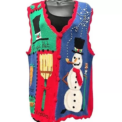 Buy Eagles Eye Womens M Vest Christmas Snowman Sweater Frosty Embroidered Holiday • 35.90£