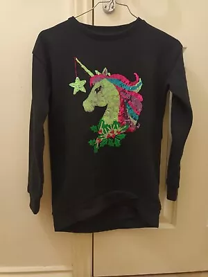 Buy Girls Black Sequin Unicorn Christmas Jumper Ages 9-10 Yrs - Used • 3.95£