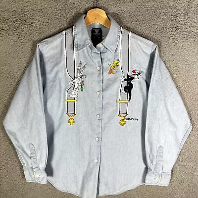 Buy Vintage Looney Tunes Double Sided Button Up Shirt Embroidered Size XS • 21.08£