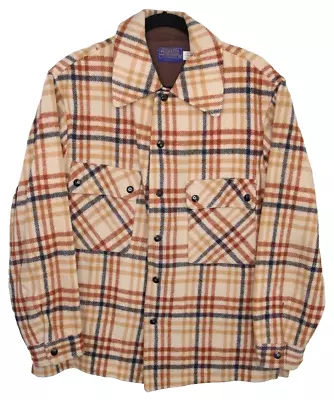 Buy Vintage Pendleton Wool Plaid Shirt Jacket Medium Golden Beige USA • 43.74£