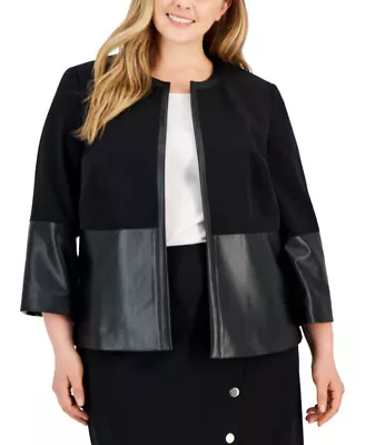 Buy Kasper Women's Plus Faux-Leather Collarless Jacket (Black, 20W) • 143.15£