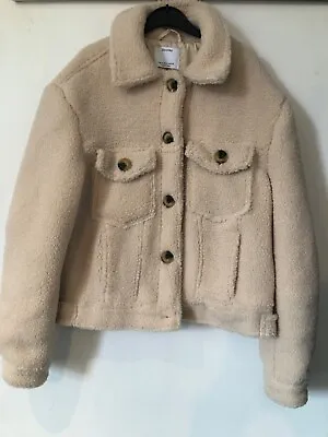 Buy Womens Fleece Teddy Bear Jacket Size M In Beige With Buttons Two Front Pockets • 15£
