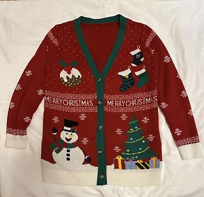 Buy Red Retro Ugly Christmas Cardigan Chunky Long Line Size 10-12 Chest 36-38”  28”L • 14.99£