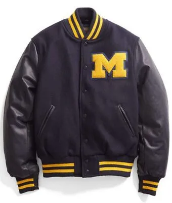 Buy Letterman Varsity Bomber  Black Wool & Leather Sleeves Jacket | Gift For Him | • 78.58£