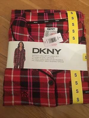 Buy DKNY Small Ladies Notch Collar Pyjama Set RED Check 2 Piece Pyjamas Set New • 5.50£