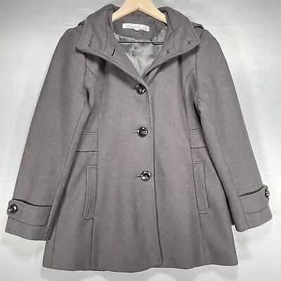 Buy Kenneth Cole New York GIII Pea Coat Womens 8P Gray Hooded Wool Blend Jacket • 28.94£